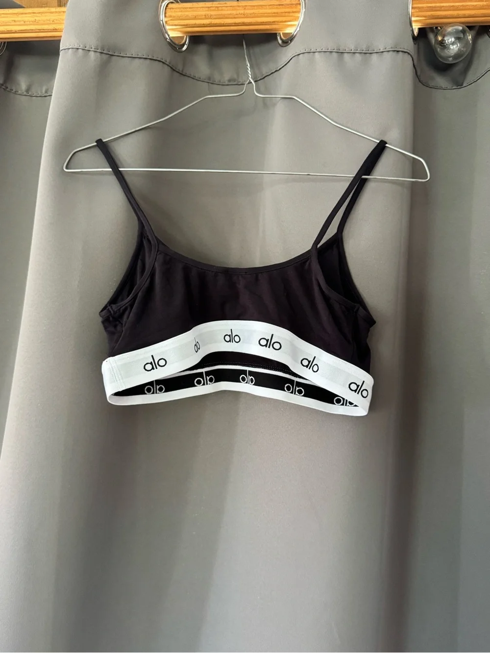 ALO Yoga Black Bralette with White Logo Band